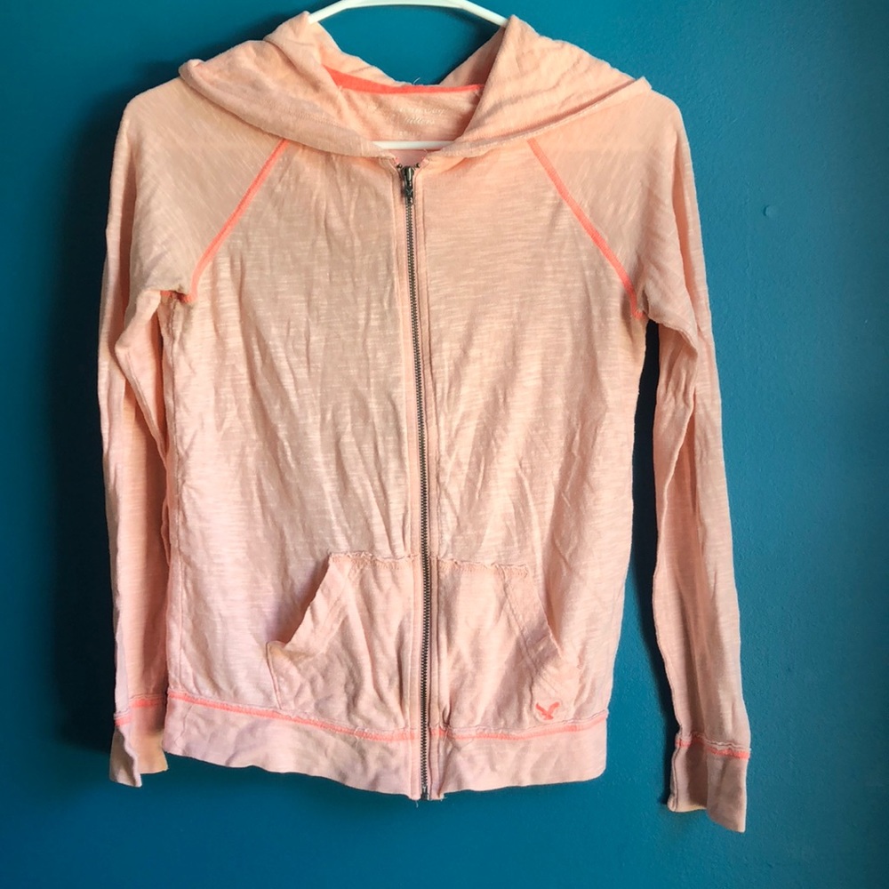 American eagle light neon pink zip up hoodie
